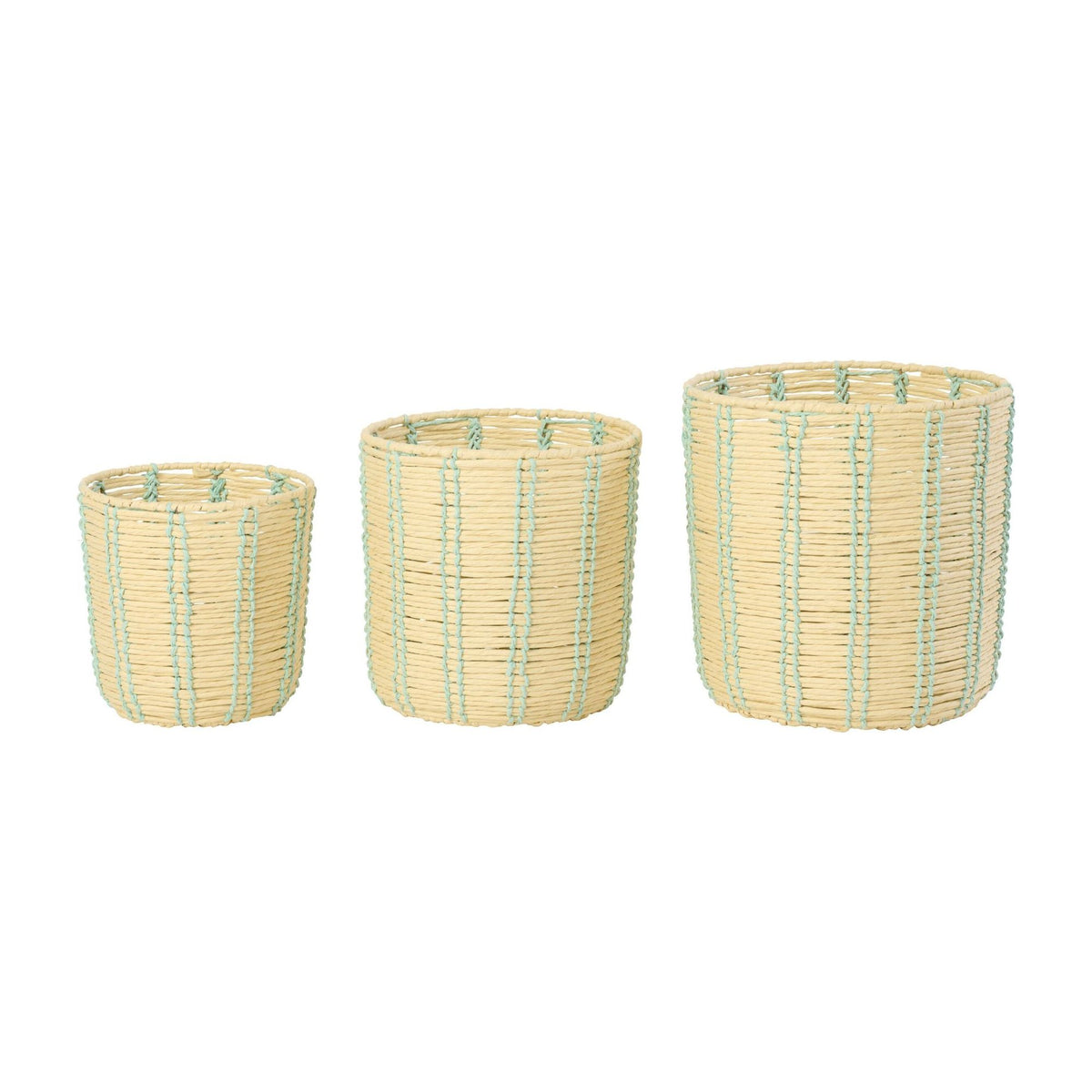 Manden Rond Gestreept Papier Naturel/Azuurblauw Set van 3 J-Line