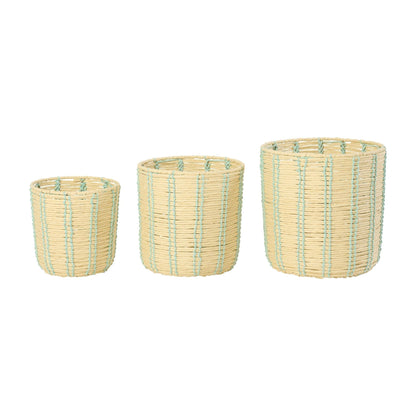 Manden Rond Gestreept Papier Naturel/Azuurblauw Set van 3 J-Line