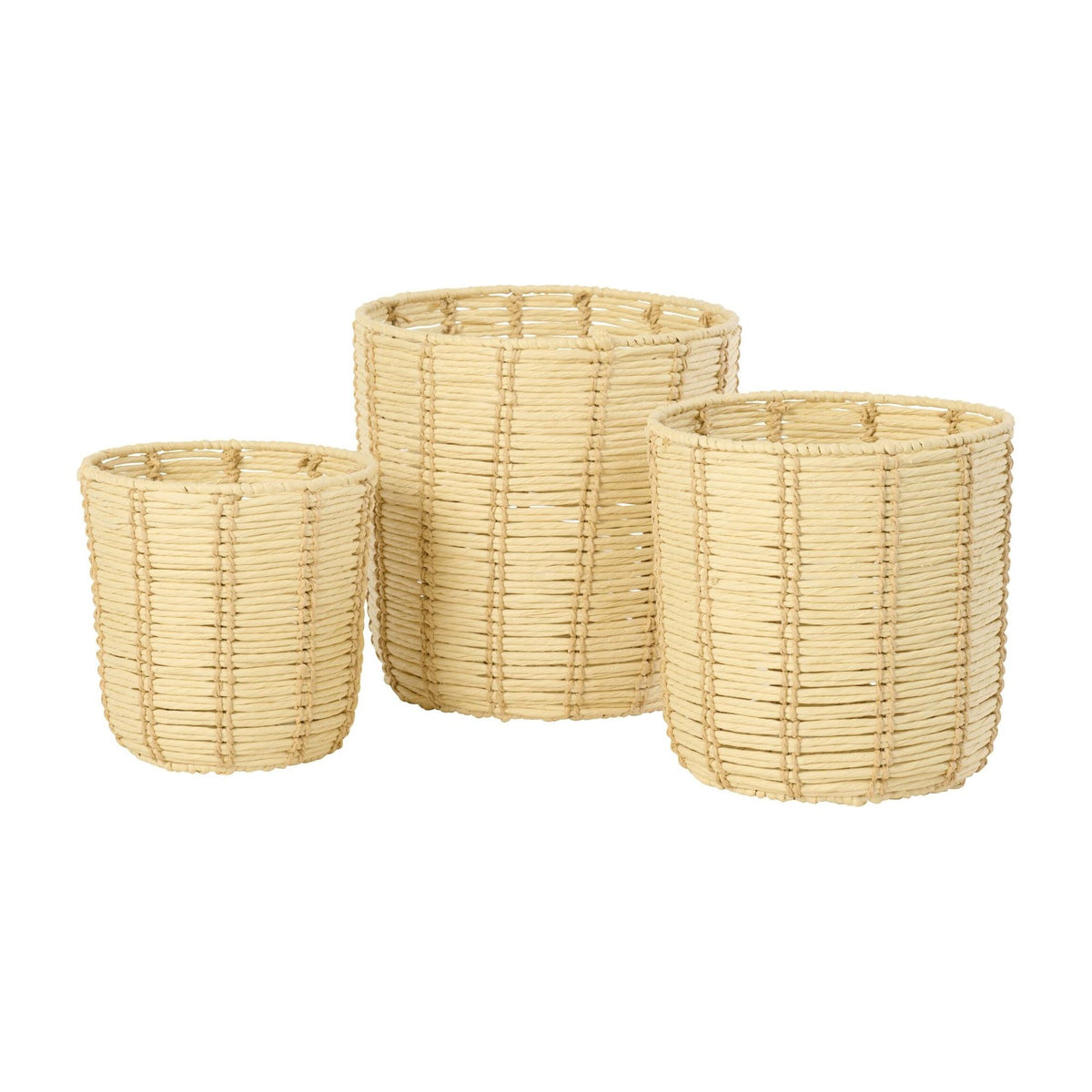 Manden Rond Gestreept Papier Naturel/Beige Set van 3 J-Line