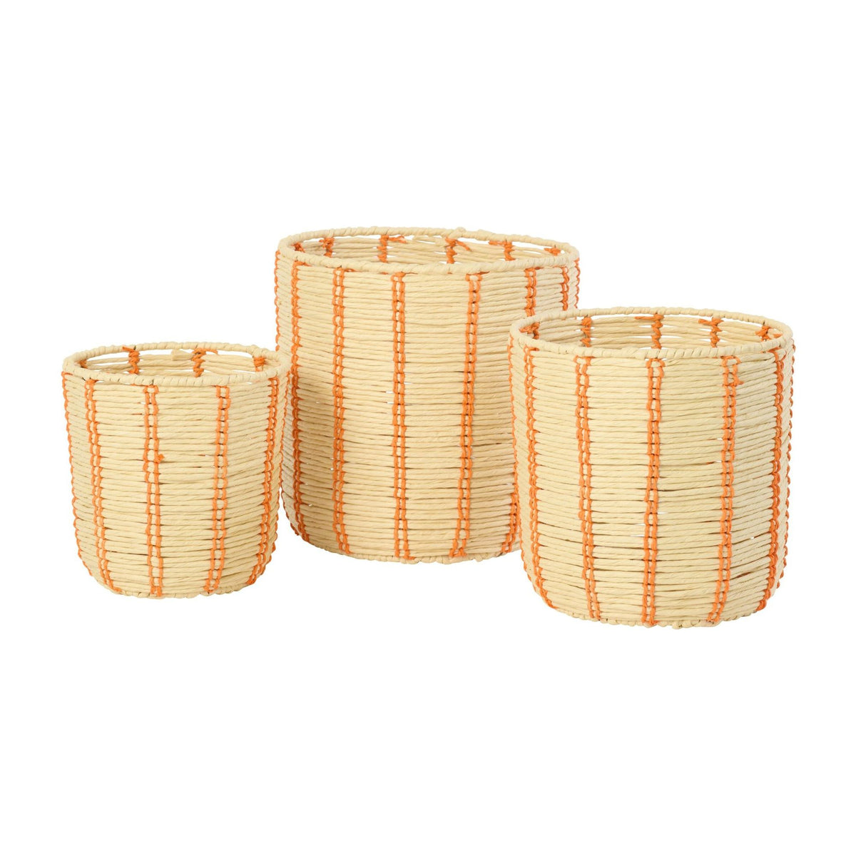 Manden Rond Gestreept Papier Naturel/Oranje Set van 3 J-Line