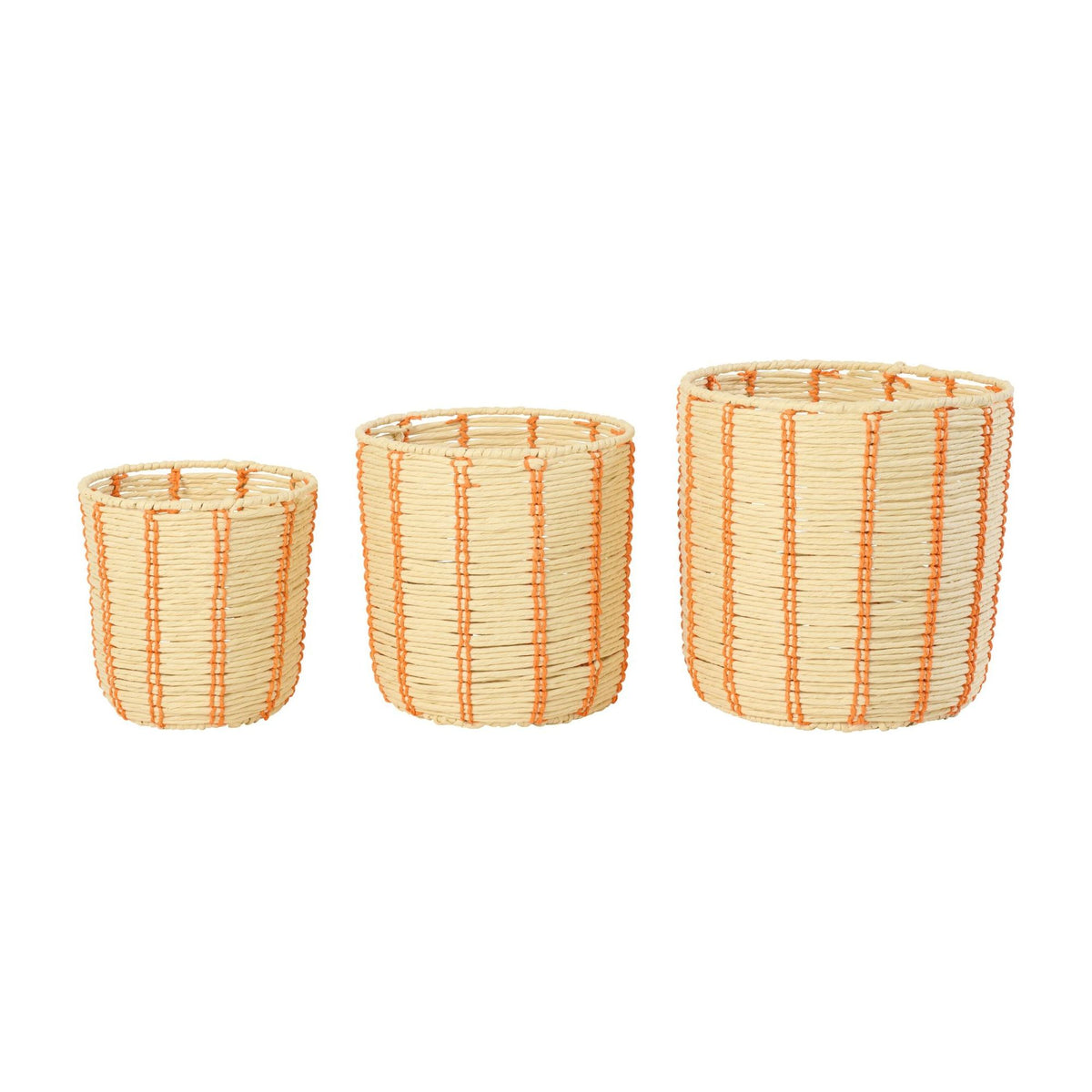 Manden Rond Gestreept Papier Naturel/Oranje Set van 3 J-Line
