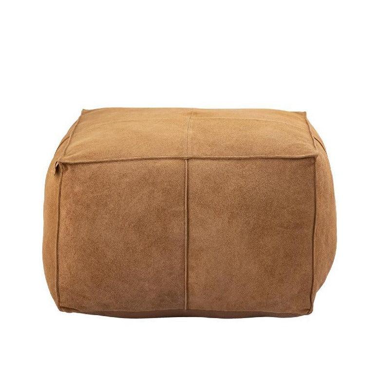 Marieke Camel suede leather pouf square PTMD - Poef - PTMD - livinglovely.nl