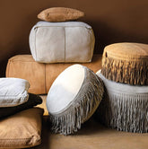 Marieke Camel suede leather pouf square PTMD - Poef - PTMD - livinglovely.nl
