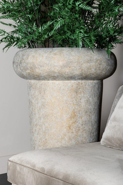 Megga Brown Big Brushed Cement Pot Thick Border 90x80cm PTMD - Pot - PTMD - livinglovely.nl