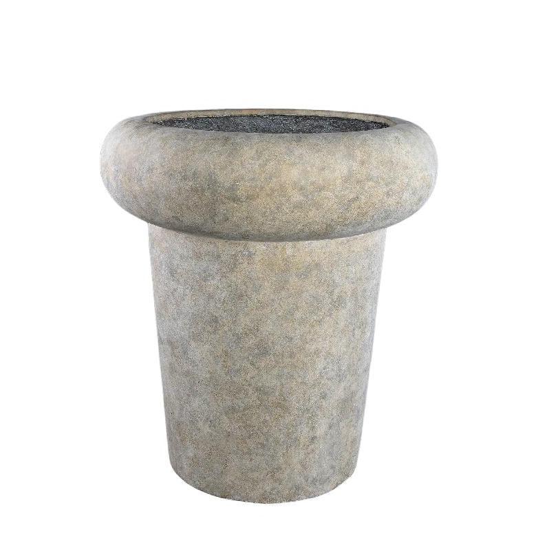 Megga Brown Big Brushed Cement Pot Thick Border 90x80cm PTMD - Pot - PTMD - livinglovely.nl