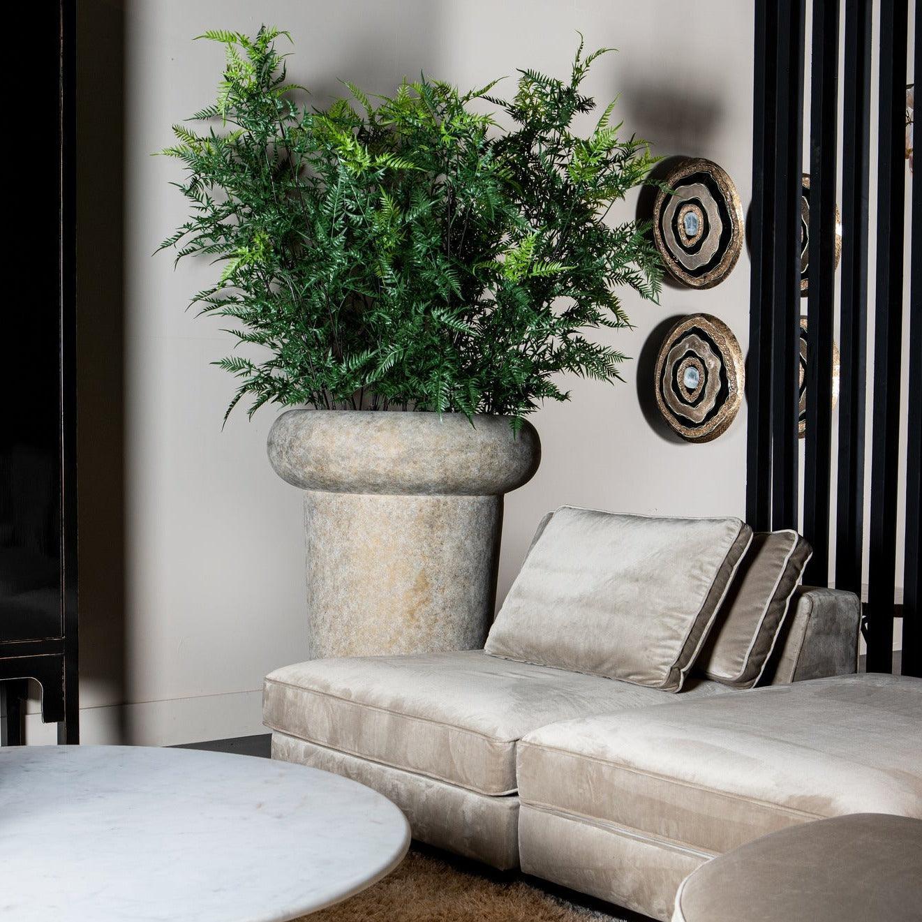 Megga Brown Big Brushed Cement Pot Thick Border 90x80cm PTMD - Pot - PTMD - livinglovely.nl