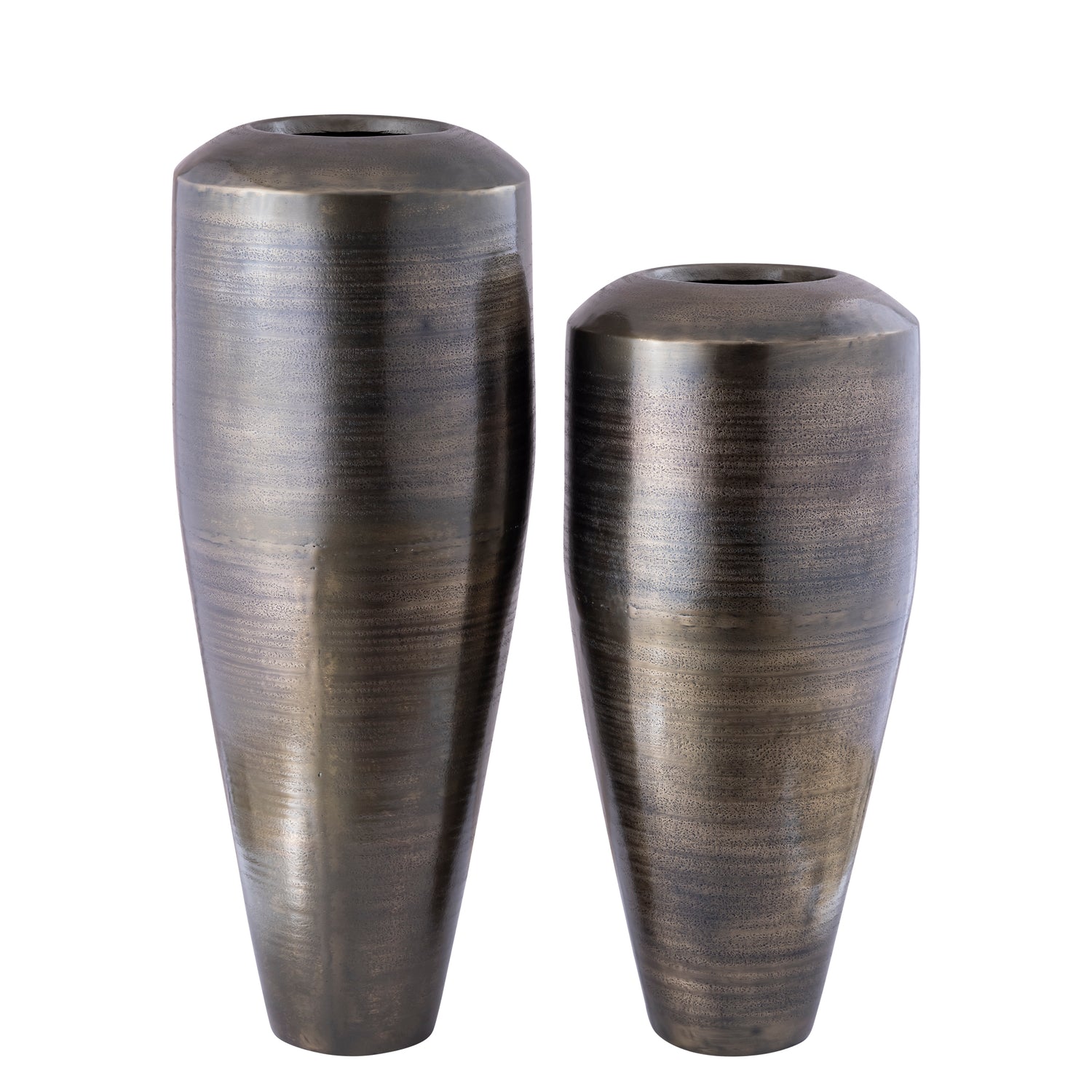 Micheal GunMetal Alu Sheet Pot High Round L van PTMD, hoge plantenpot vanaf een andere zijde op witte achtergrond