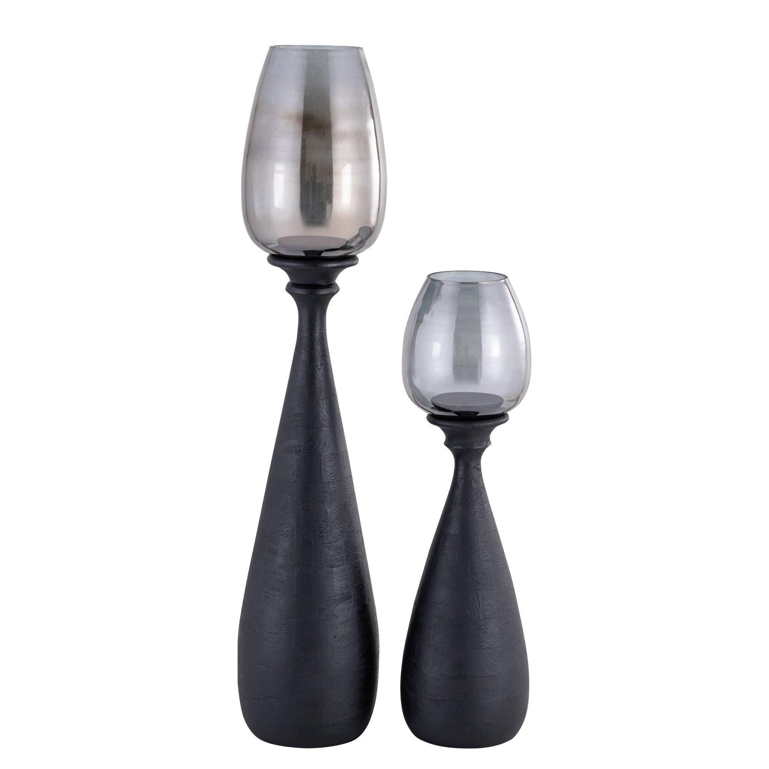 Midi Mango Wood Stormlight Smoke Glass Black Medium PTMD - Kandelaar - PTMD - livinglovely.nl