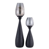 Midi Mango Wood Stormlight Smoke Glass Black Medium PTMD - Kandelaar - PTMD - livinglovely.nl