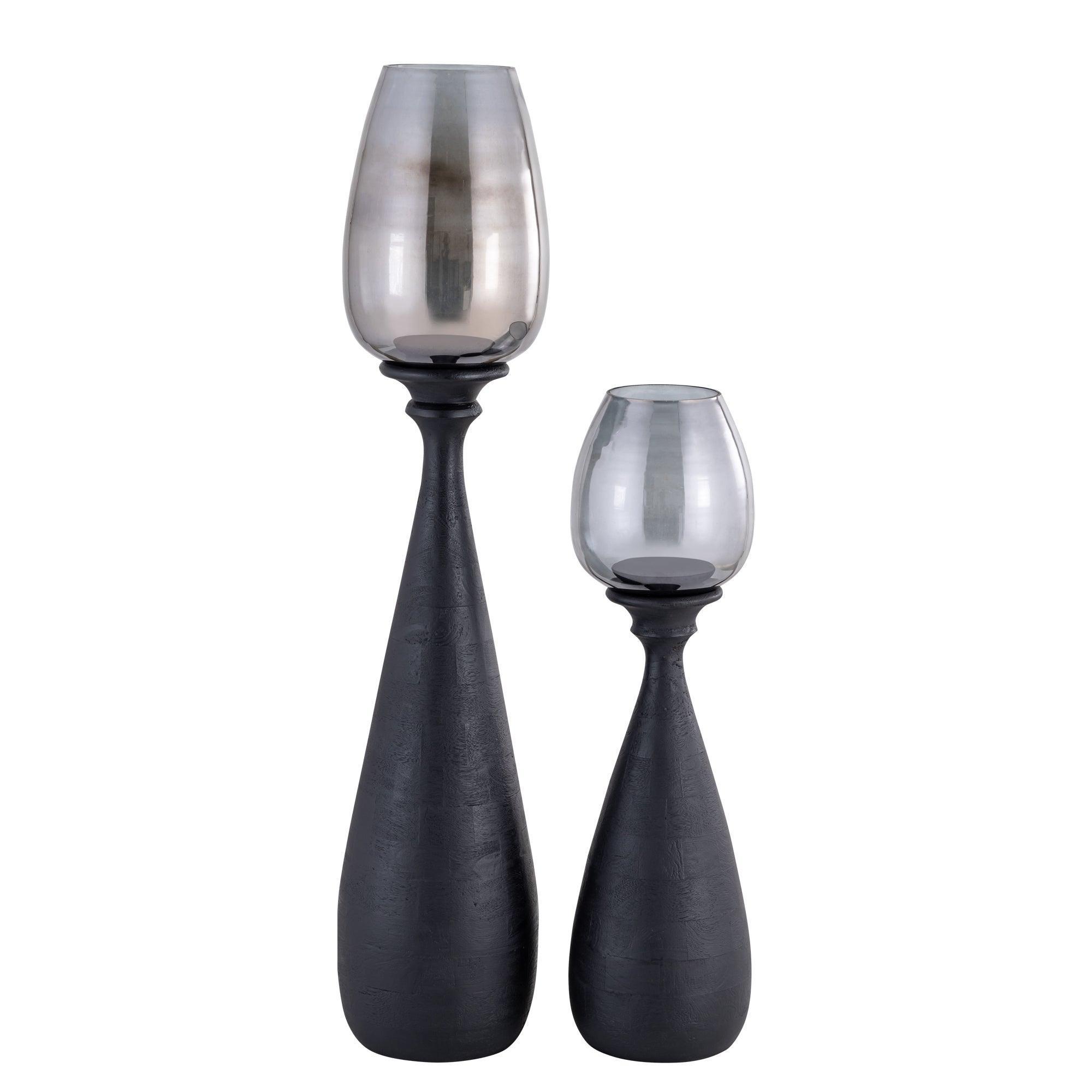 Midi Mango Wood Stormlight Smoke Glass Black Medium PTMD - Kandelaar - PTMD - livinglovely.nl