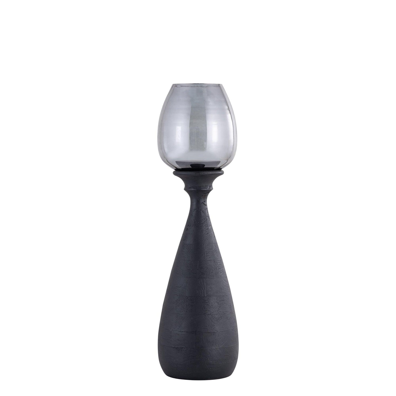 Midi Mango Wood Stormlight Smoke Glass Black Small PTMD - Kandelaar - PTMD - livinglovely.nl