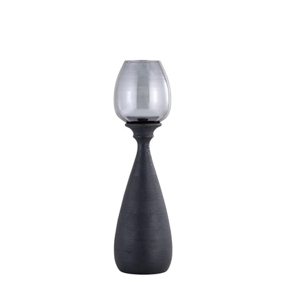 Midi Mango Wood Stormlight Smoke Glass Black Small PTMD - Kandelaar - PTMD - livinglovely.nl