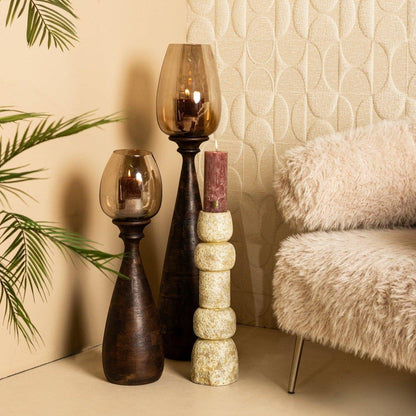 Midi Mango Wood Stormlight Smoke Glass Brown Medium PTMD - Kandelaar - PTMD - livinglovely.nl