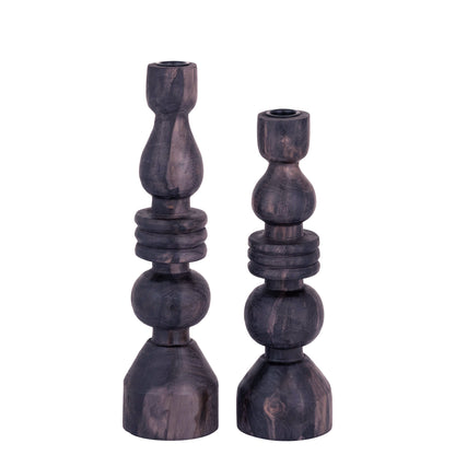 Mindee Kandelaar Hout Donkerbruin Rond Small van PTMD, zijaanzicht als losse productfoto