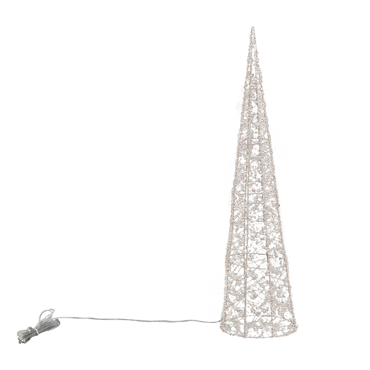 Misk Kegelkerstboom LED Small van PTMD, kegelvormige LED kerstboom van kunststof in goud met kraaltjes op witte achtergrond