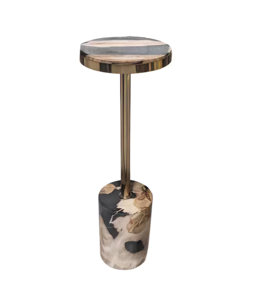 Mody Black petrified wood sidetable on base round PTMD - Bijzettafel - PTMD - livinglovely.nl
