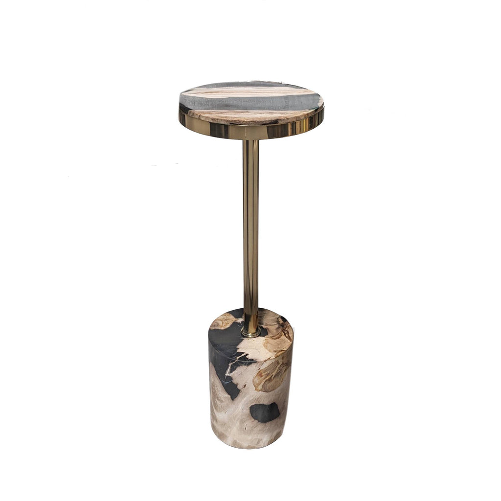 Mody Black petrified wood sidetable on base round PTMD - Bijzettafel - PTMD - livinglovely.nl