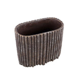 Morganne Brown Oval Cement Pot - Ribbed Lines - Large - PTMD - Pot - PTMD - livinglovely.nl