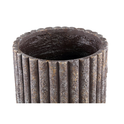 Morganne Brown Round Cement Pot - Ribbed Lines - High Large - PTMD - Pot - PTMD - livinglovely.nl