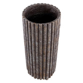 Morganne Brown Round Cement Pot - Ribbed Lines - High Large - PTMD - Pot - PTMD - livinglovely.nl