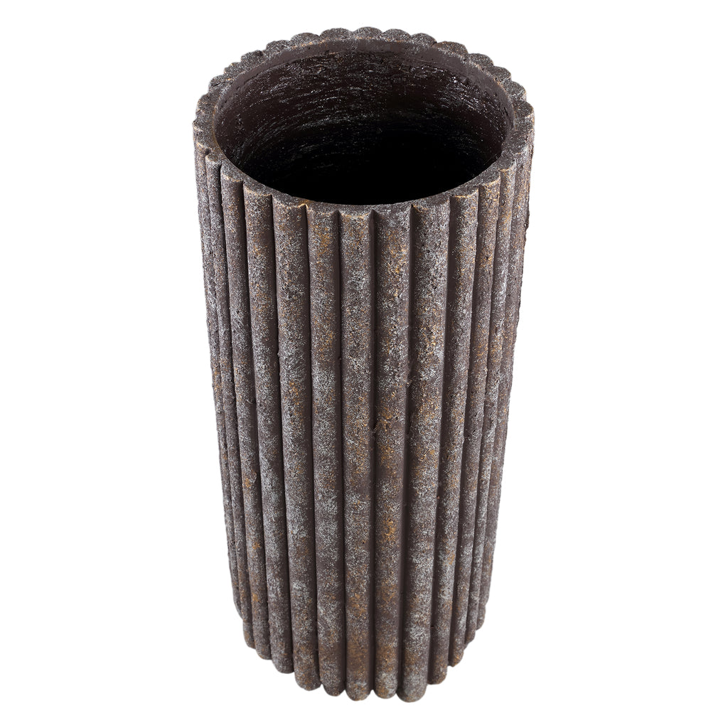 Morganne Brown Round Cement Pot - Ribbed Lines - High Large - PTMD - Pot - PTMD - livinglovely.nl