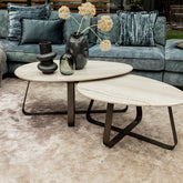 Muka Salontafel low dark grey base white marmer PTMD - Salontafel - PTMD - livinglovely.nl