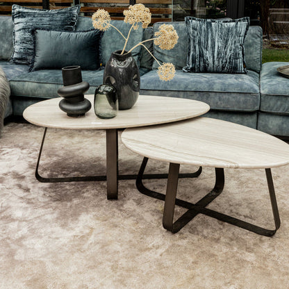 Muka Salontafel low dark grey base white marmer PTMD - Salontafel - PTMD - livinglovely.nl