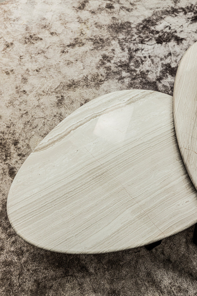 Muka Salontafel low dark grey base white marmer PTMD - Salontafel - PTMD - livinglovely.nl