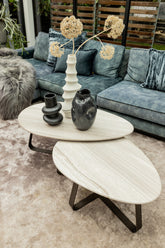 Muka Salontafel low dark grey base white marmer PTMD - Salontafel - PTMD - livinglovely.nl