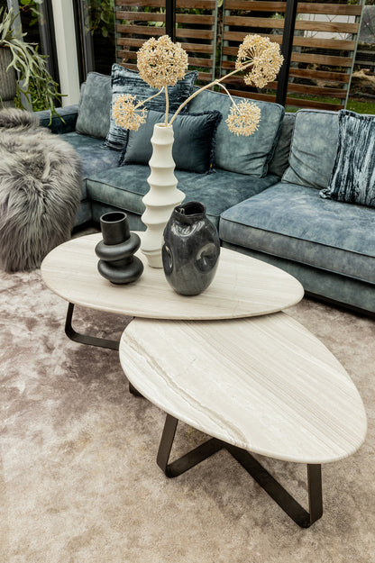 Muka Salontafel low dark grey base white marmer PTMD - Salontafel - PTMD - livinglovely.nl