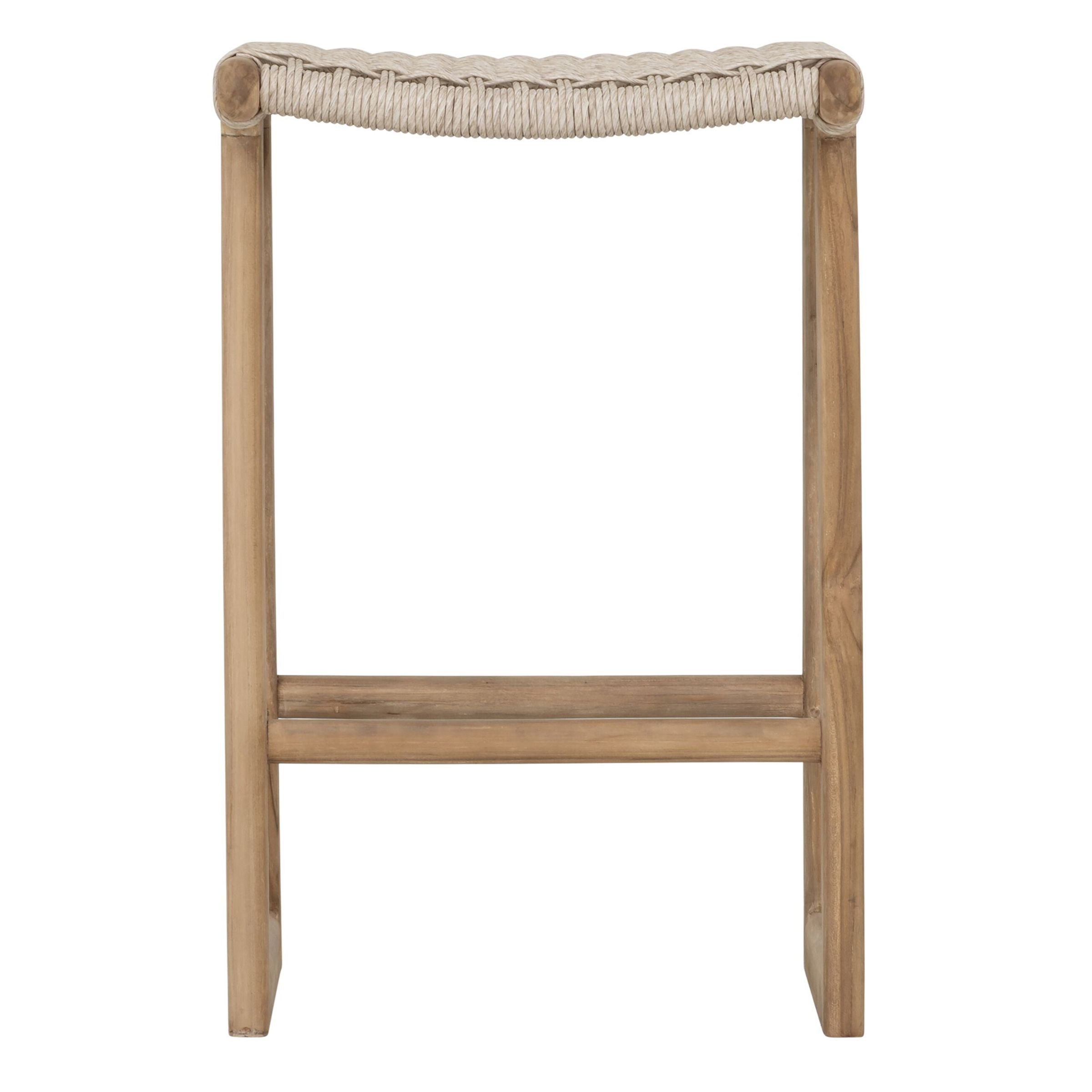 Barkruk Kento van MUST Living, teakhouten counterkruk met geweven zitting van synthetisch touw
