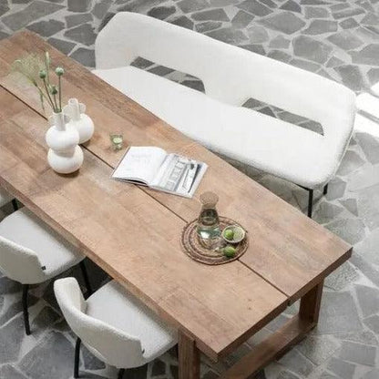 Must Living Eetkamerbank Bloom Bouclé Naturel 150cm - Eetkamerbank - MUST Living - livinglovely.nl