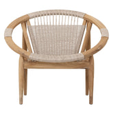Fauteuil Kumo van MUST Living, loungestoel van gerecycled teakhout met geweven zitting van synthetisch touw