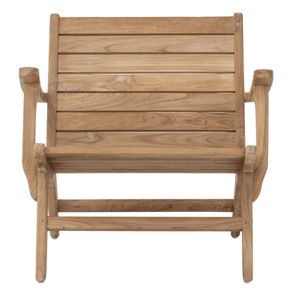 Fauteuil Laila van MUST Living, loungestoel van rustiek teakhout met brede armleuningen