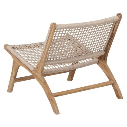 Winston fauteuil van MUST Living schuin van voren, met gevlochten rug van synthetisch touw