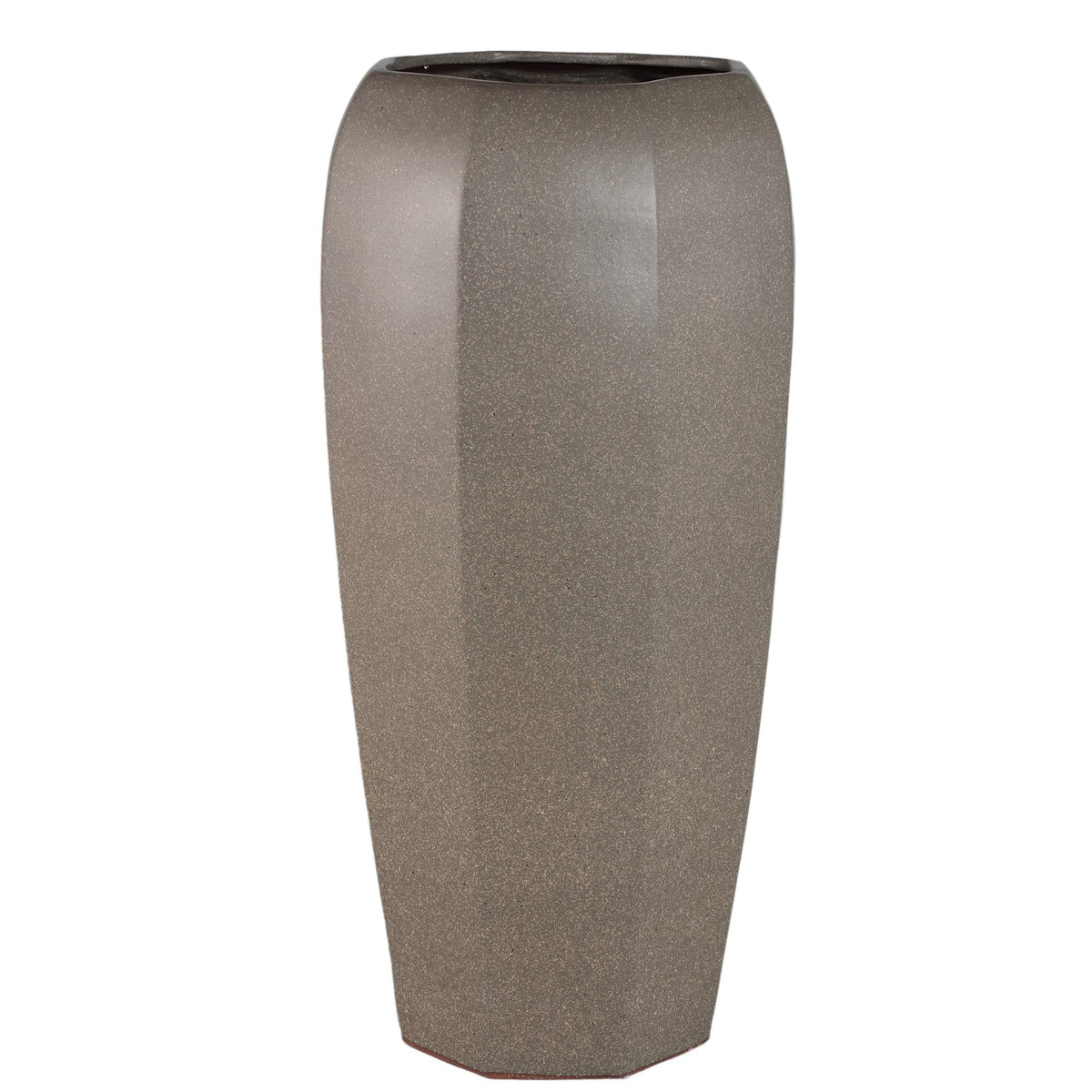 Myrick pot XL van PTMD, hoge achthoekige donkerbruine keramieken plantenpot
