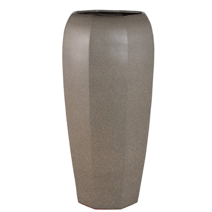 Myrick pot XL van PTMD, hoge achthoekige donkerbruine keramieken plantenpot