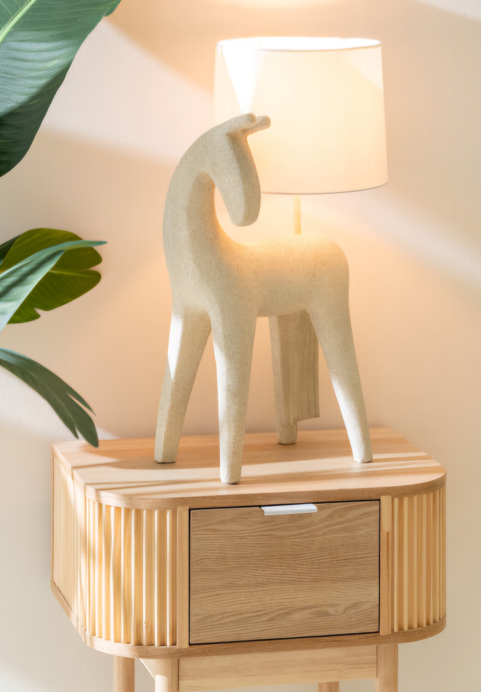 Nachtkast Rond Mdf/Dennenhout Naturel - Nachtkastje - J-Line - livinglovely.nl