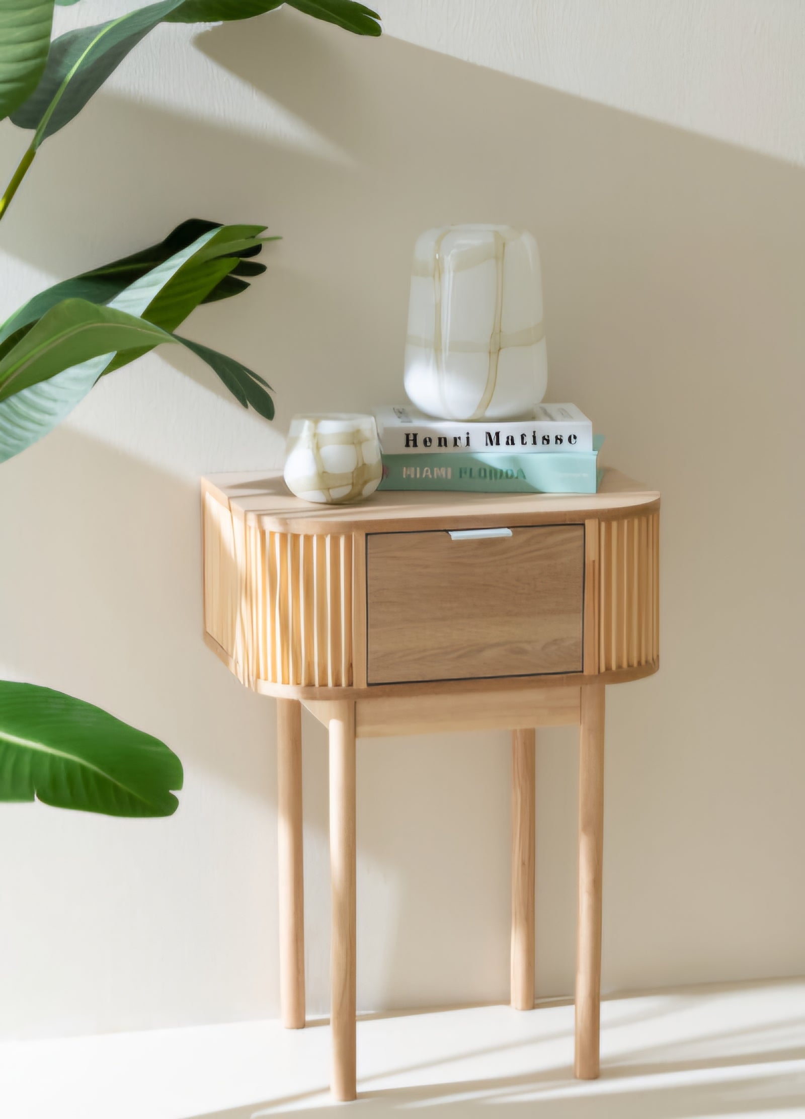 Nachtkast Rond Mdf/Dennenhout Naturel - Nachtkastje - J-Line - livinglovely.nl