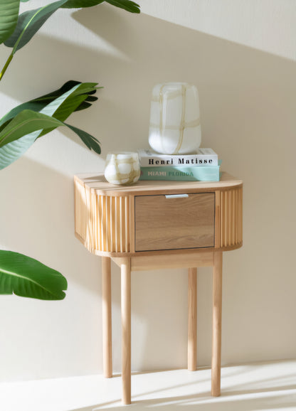 Nachtkast Rond Mdf/Dennenhout Naturel - Nachtkastje - J-Line - livinglovely.nl