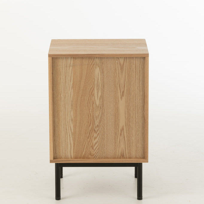 Nachtkast Vierkant Mdf/Metaal Naturel/Zwart - Nachtkastje - J-Line - livinglovely.nl