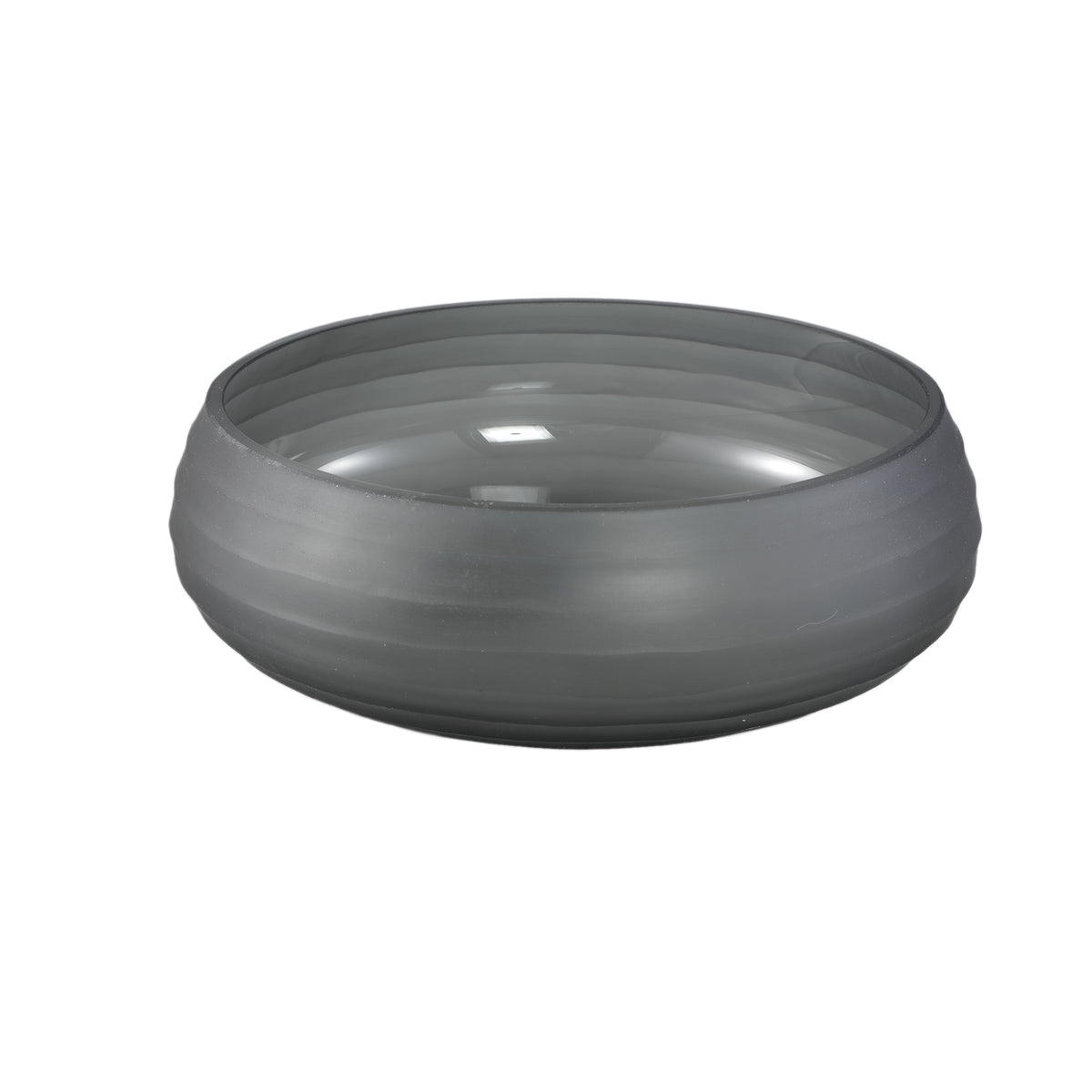 Nadah Grey Bowl Shaped Ribbed Glass Vase van PTMD op witte achtergrond