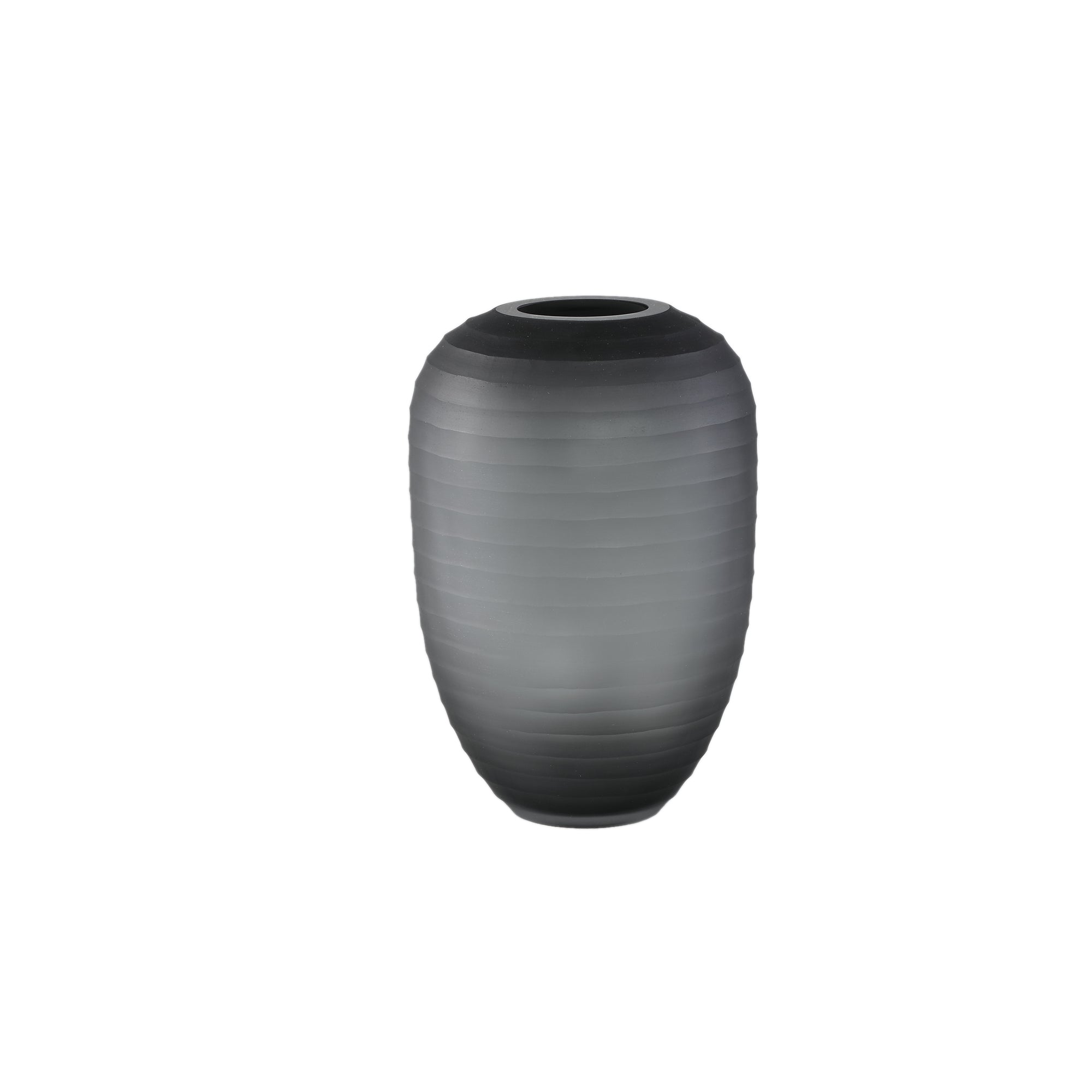 Nadah Grey Round Ribbed Glass Vase High S van PTMD op witte achtergrond