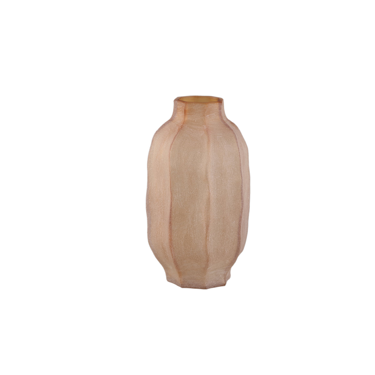 Natae Amber Round Glass Ribbed Vase Low van PTMD op witte achtergrond