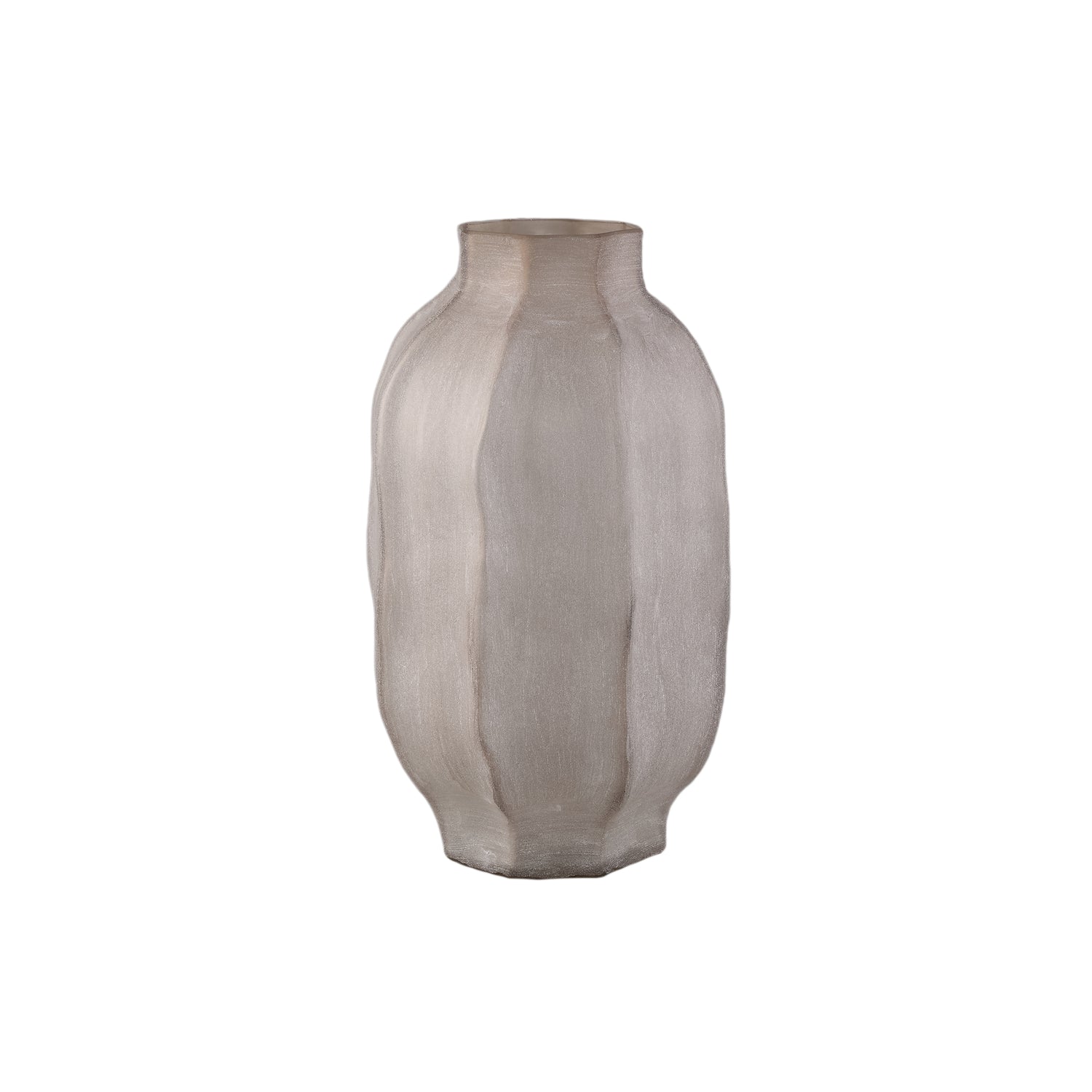 Natae Beige Round Glass Ribbed Vase High van PTMD op witte achtergrond