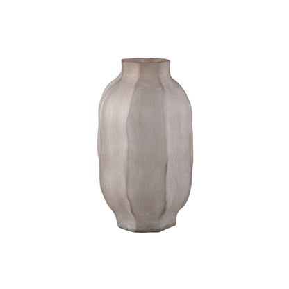 Natae Beige Round Glass Ribbed Vase High van PTMD op witte achtergrond