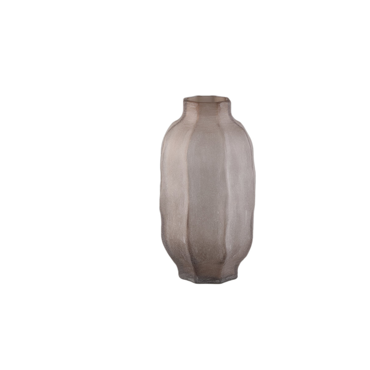 Natae Beige Round Glass Ribbed Vase Low van PTMD op witte achtergrond
