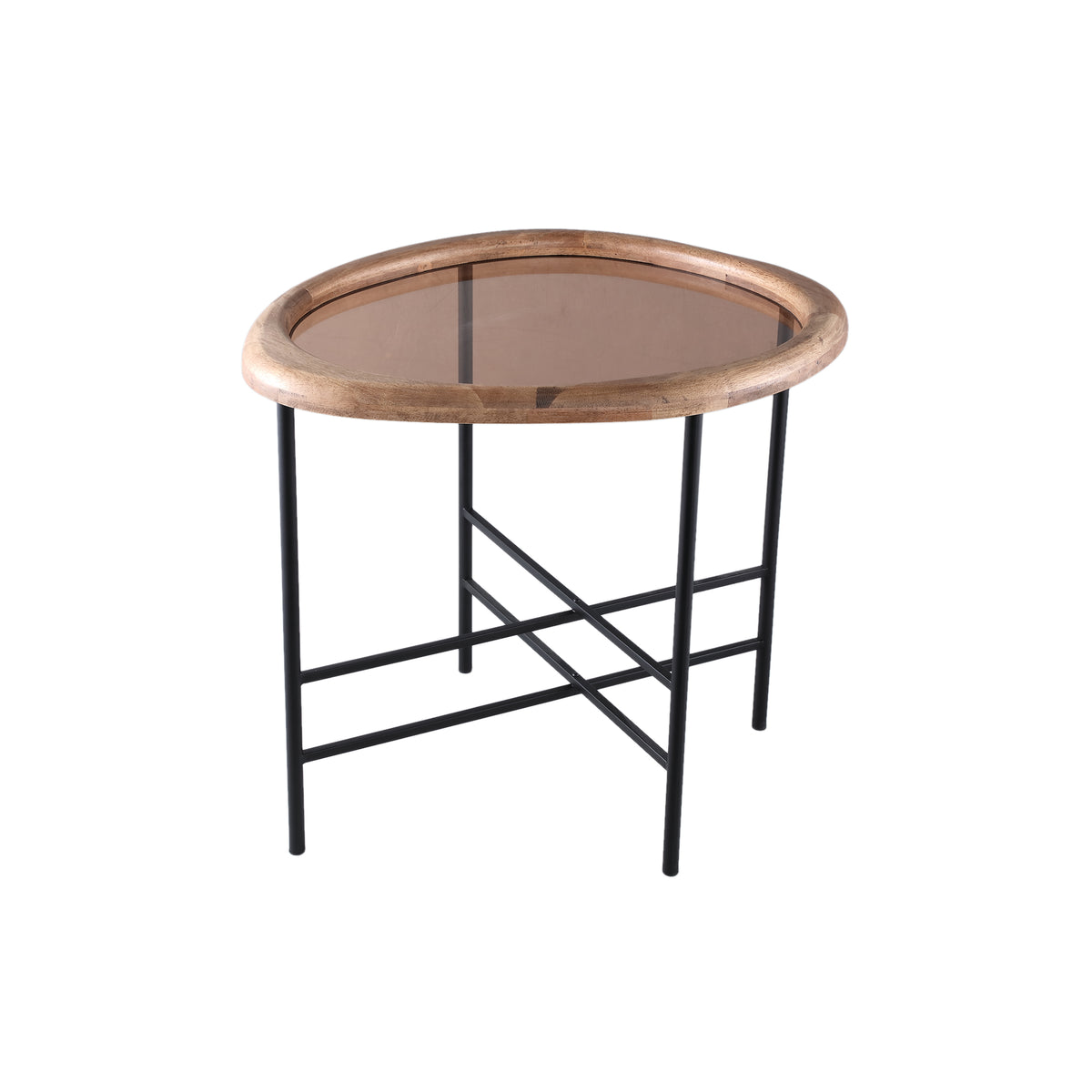 Neelix Natural Rubberwood organische salontafel S van PTMD op witte achtergrond