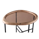 Neelix Natural Rubberwood organische salontafel S van PTMD, detail van het houten blad en onderstel