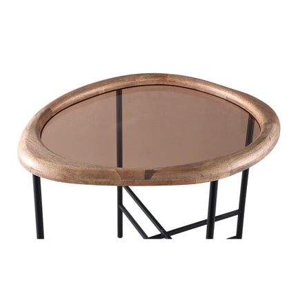 Neelix Natural Rubberwood organische salontafel S van PTMD, detail van het houten blad en onderstel